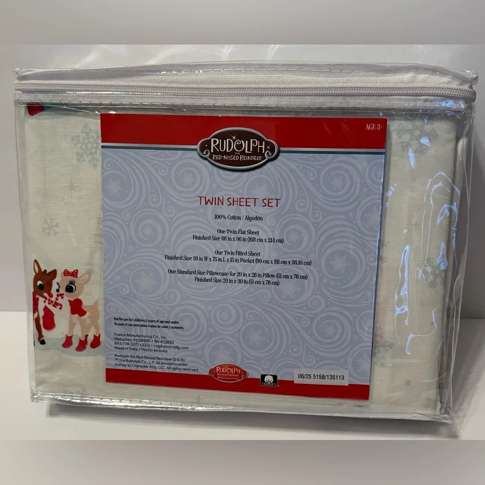 Rudolph The Red Nosed Reindeer Twin Sheet Set - New in Package